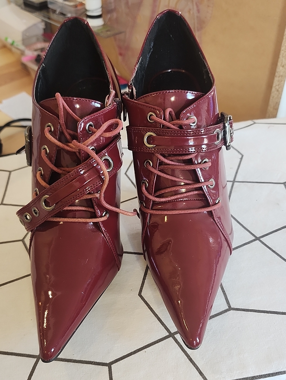 Anne Michelle Wine Red Patent Slip-On Stileto Heel